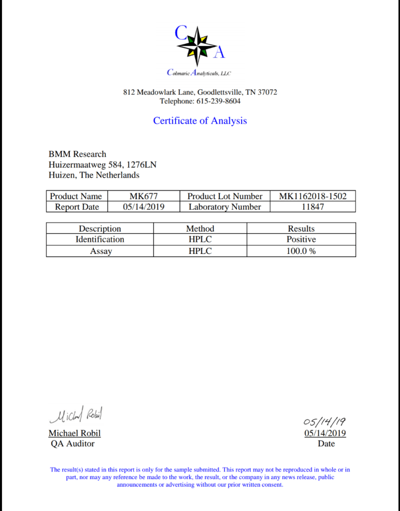 MK677 - Certificate of Analysis - 2