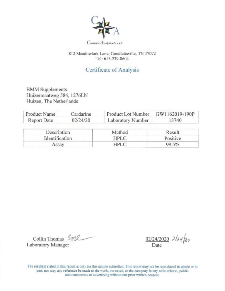 Cardarine - Certificate of Analysis of GW1162019