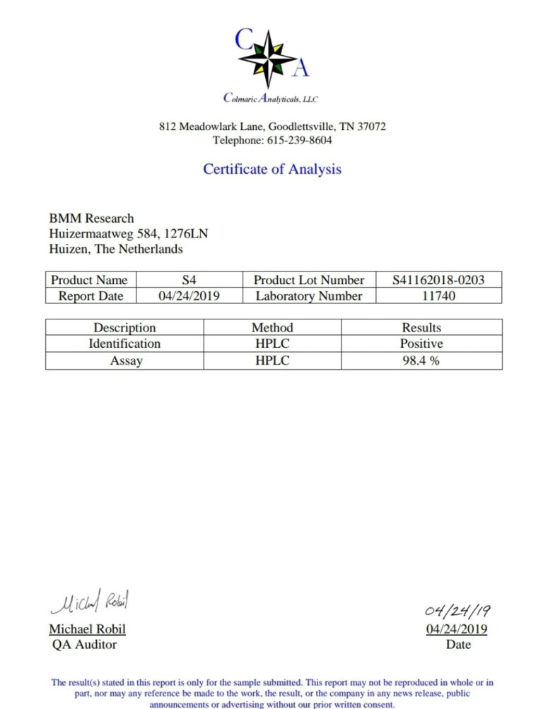 Certificate of Analysis of S4 -1