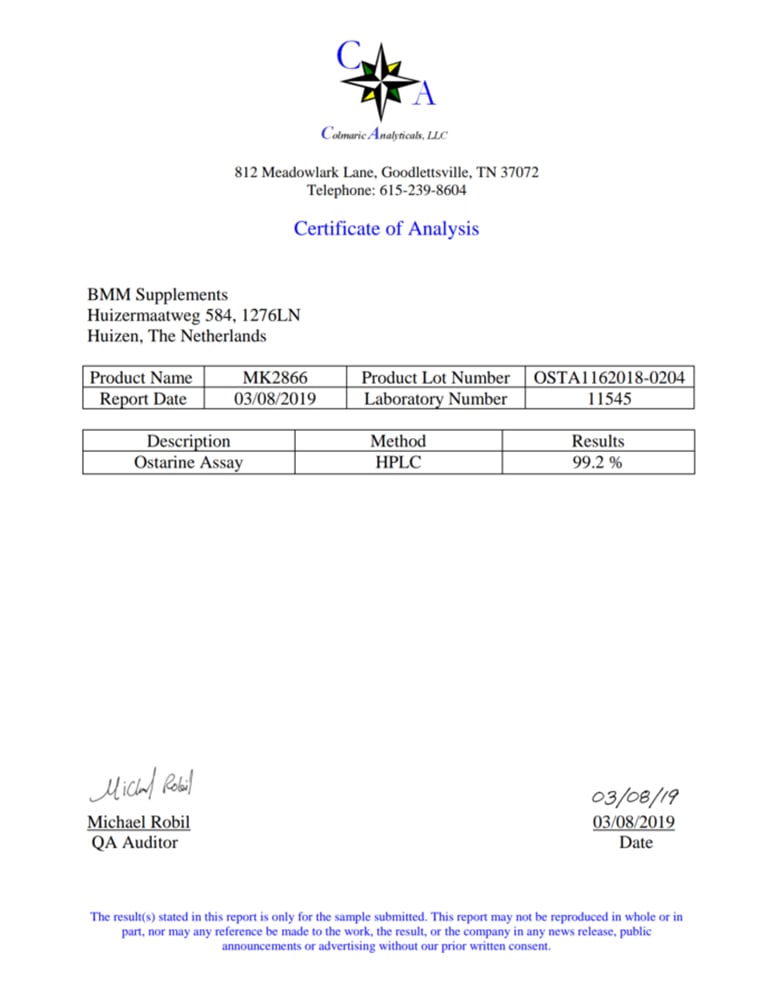 MK2866 - Certificate of Analysis OSTA1162018-0304